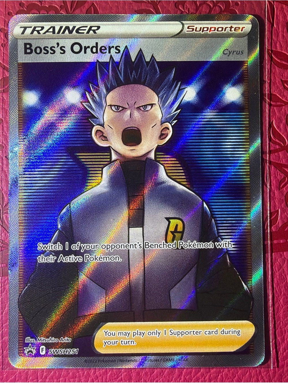 Pokemon Boss's Orders Trainer Card — Blue, Black & Silver Holographic